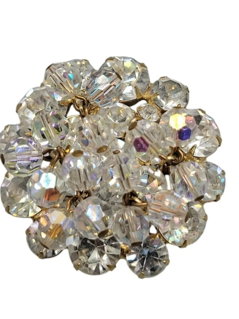 Vintage Juliana Brooch D&E Cha Cha Brooch AB Rhinestone Dangling Beads Gold Tone